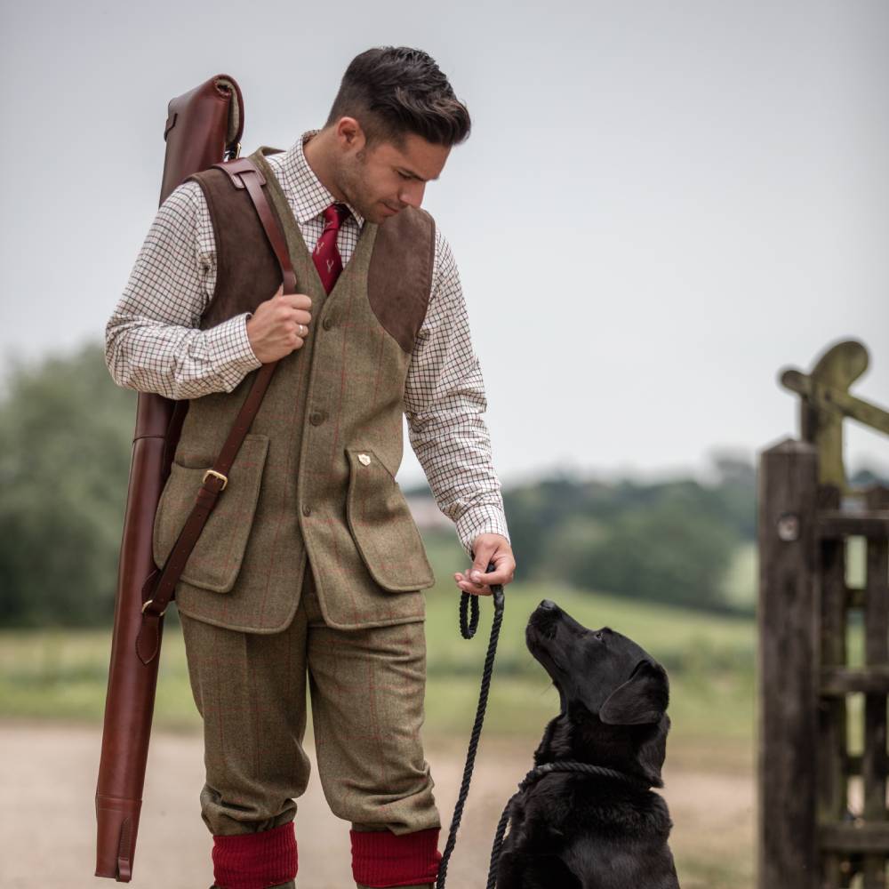 Combrook Tweed Shooting Vest with Suede Shoulder Patches