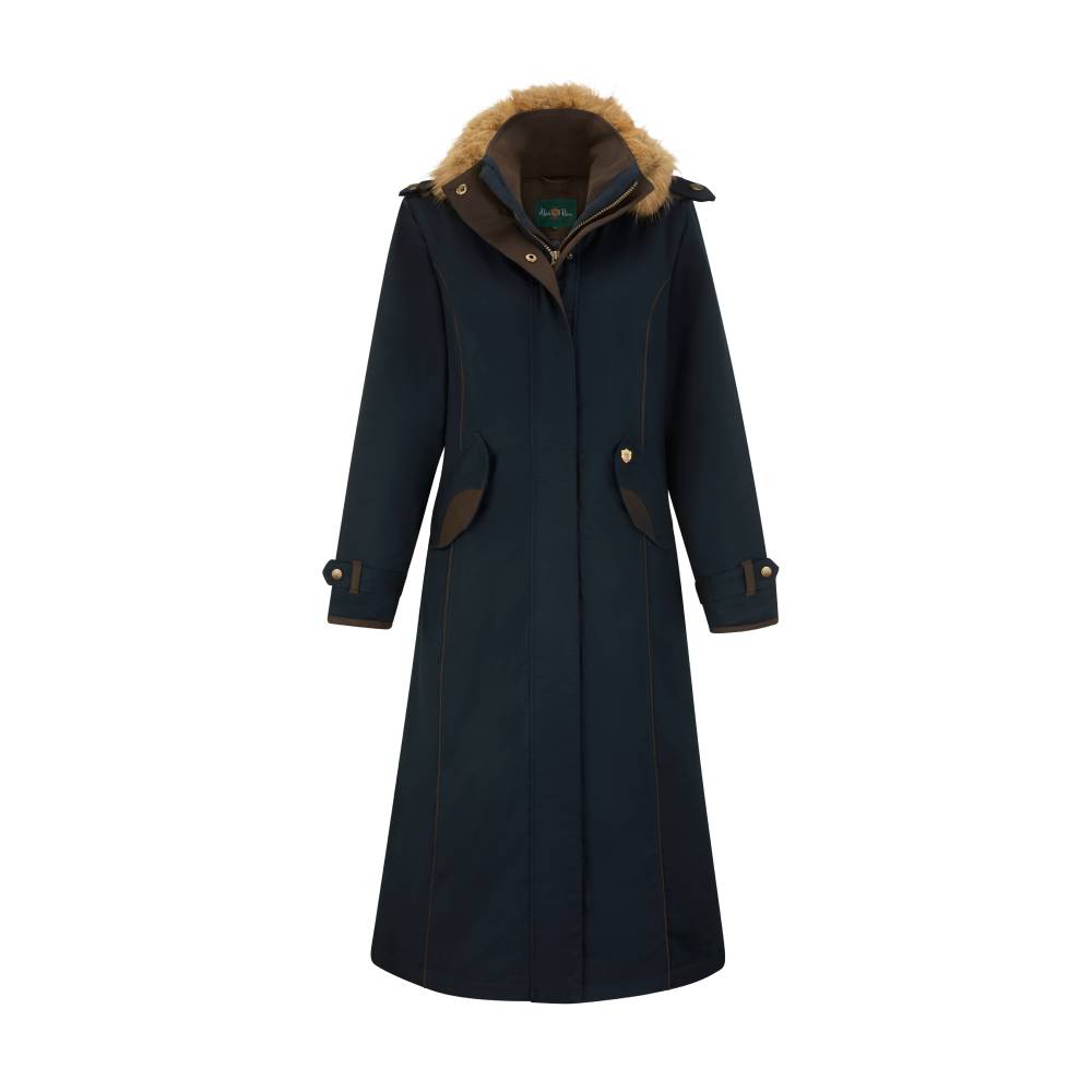 Navy Blue Ladies Long Coat with Hood