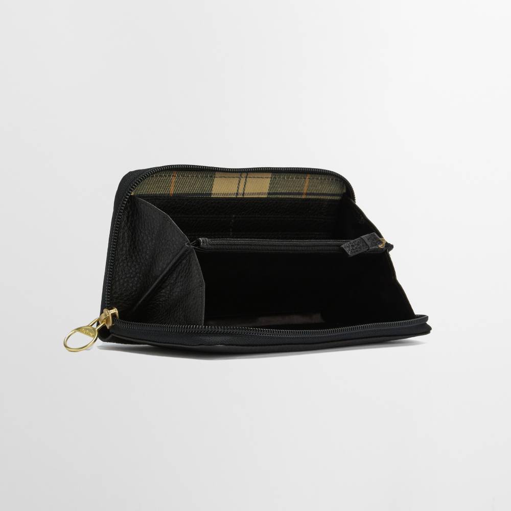 Ladies Leather Purse in Black with Tartan Detail