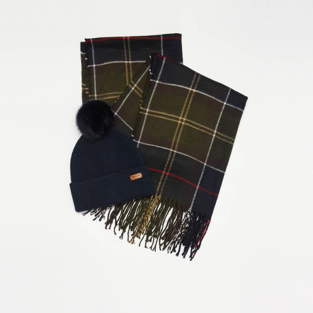 Barbour Classic Tartan Ladies Hat and Scarf Set
