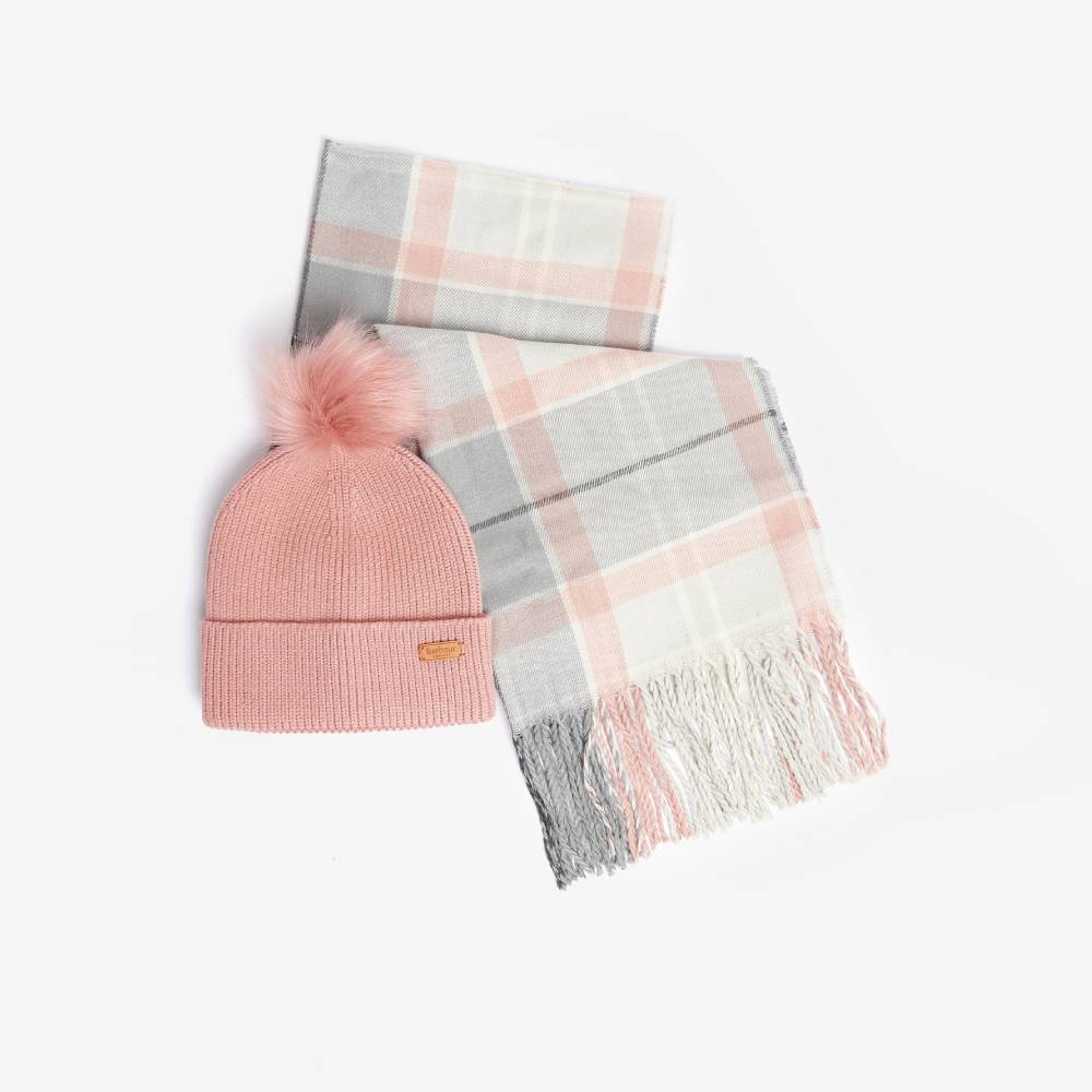 Pink and Grey Hat and Scarf Set
