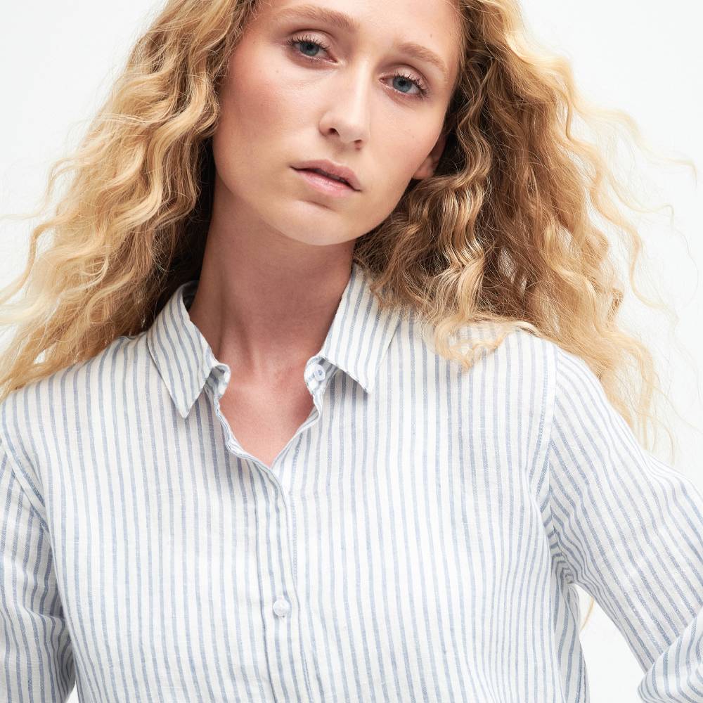 Linen Button Down Shirt in Blue and White Stripe