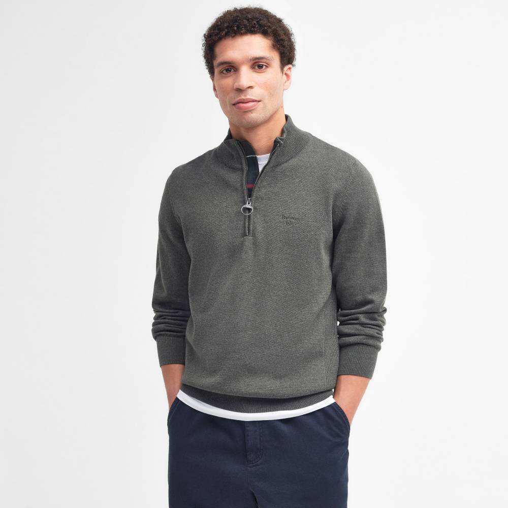 Barbour Cotton Half Zip Knit (Olive Marl)