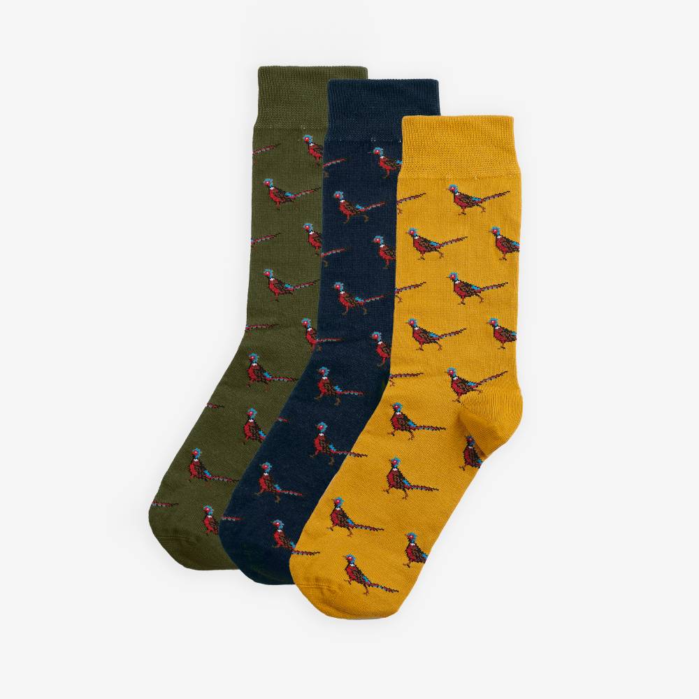 Green Blue and Yellow Men's Socks with Pheasant Design