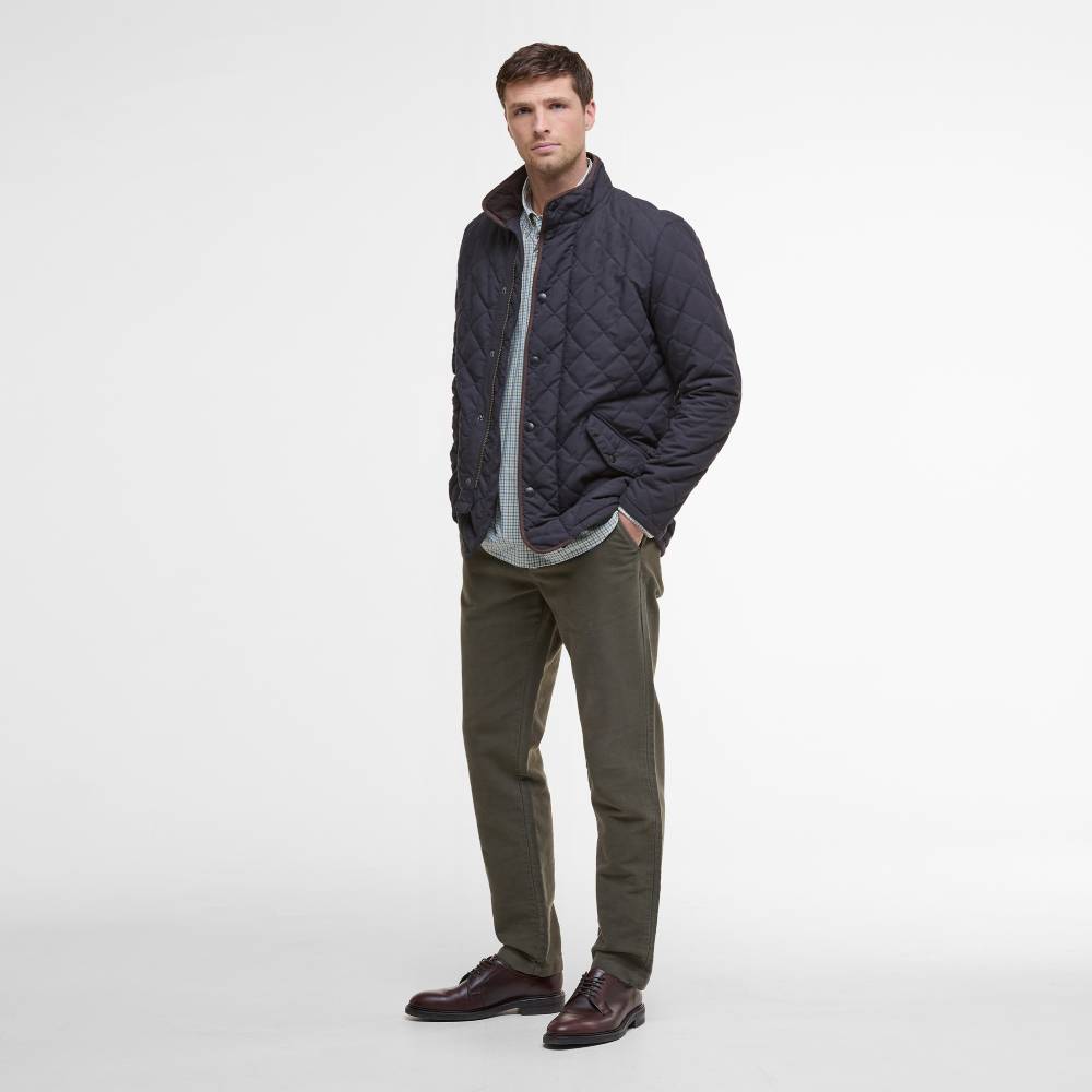 Men's Rain Jacket in Navy with Brown Trim