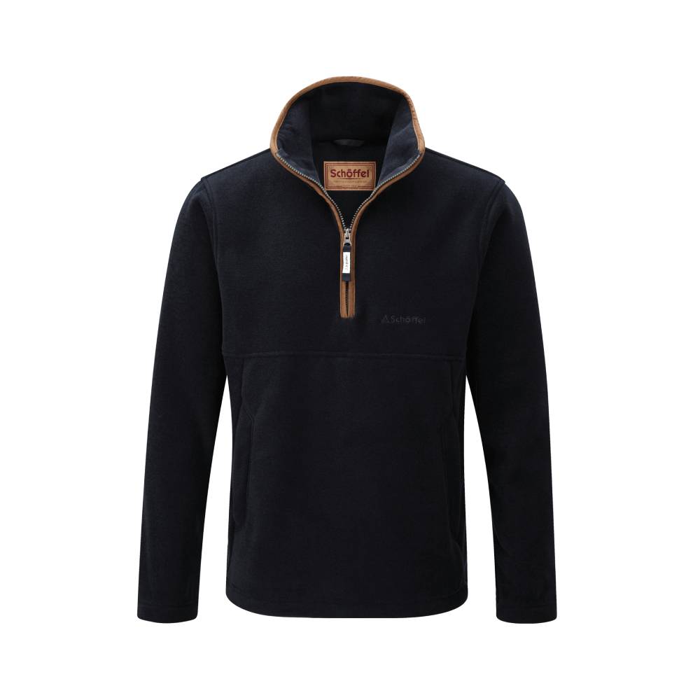 Navy 1/4 Zip Fleece with Faux Leather Trim