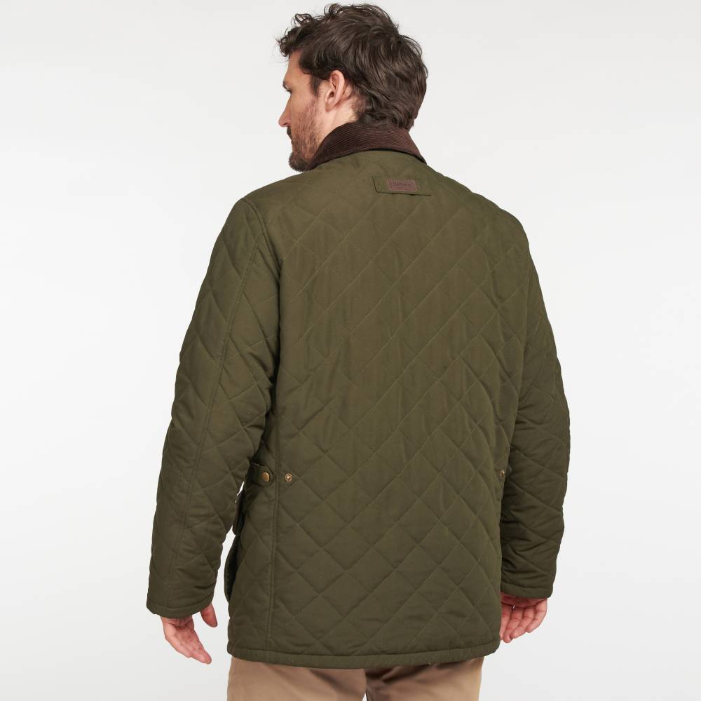 Green Quilted Jacket with Corduroy Collar