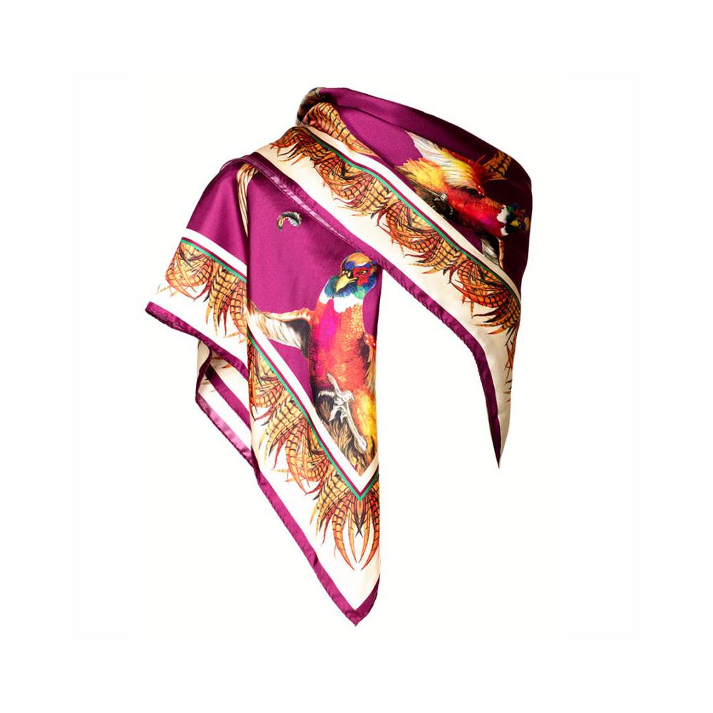 Clare Haggas Large Square Silk Scarf 'Turf War' (Mulberry)