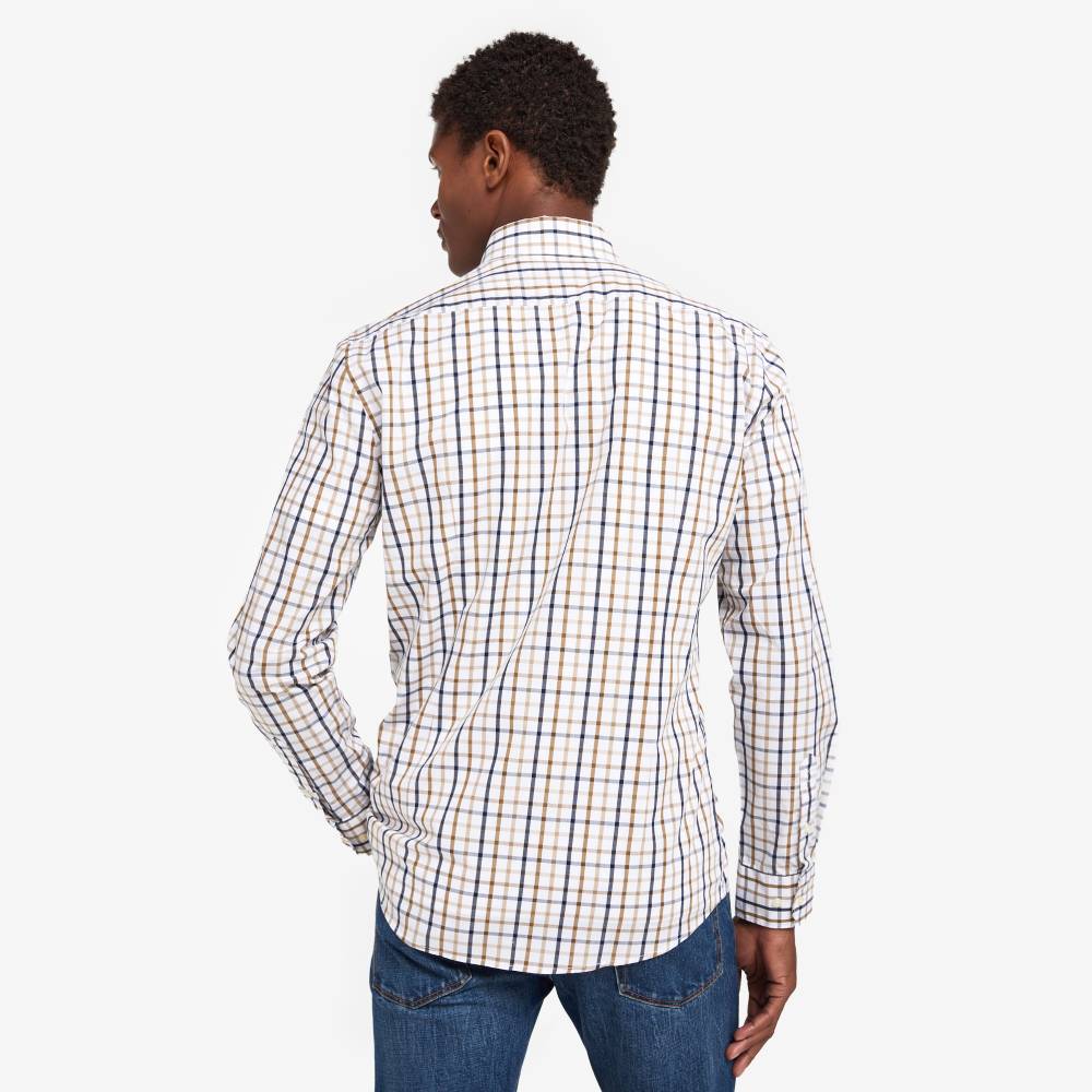 Tattersall Check Shirt in Stone and Blue
