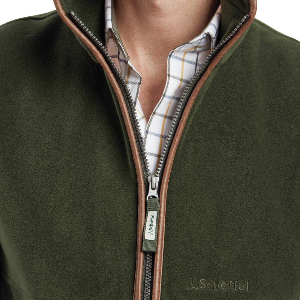 Green Zip Up Fleece with Brown Trim