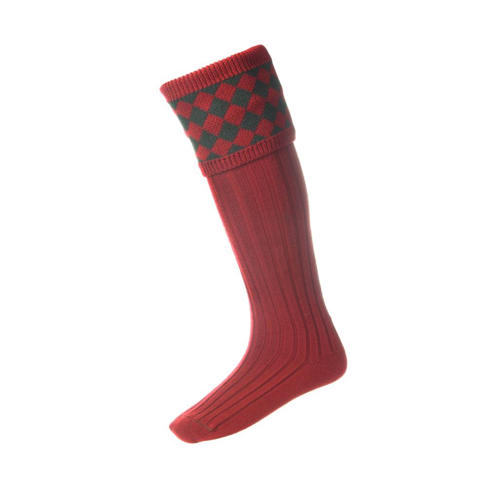 Men's Shooting Socks in Red and Green Chessboard Design