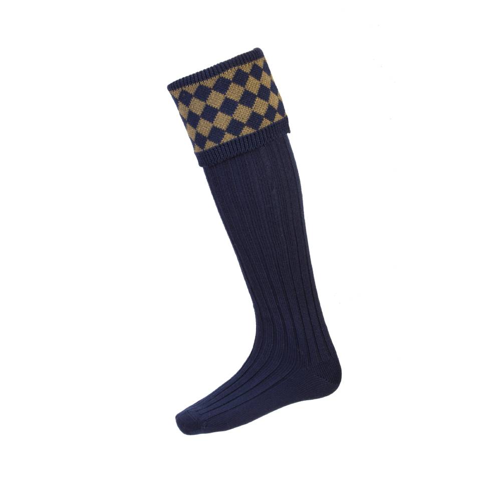 Navy Socks with a Checkered Pattern