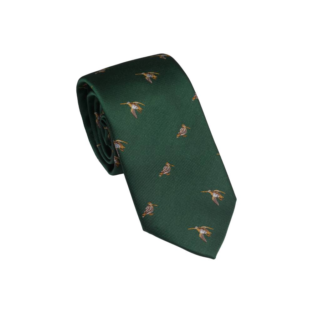 Dark Green Silk Tie with Woodcock Motif