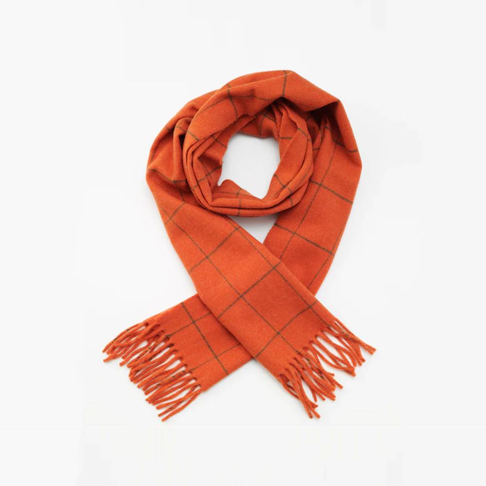 Orange Plaid Scarf with Green Check