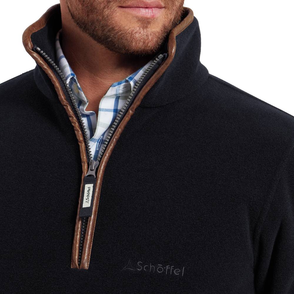 Faux Leather Trim and 1/4 Zip Navy Fleece