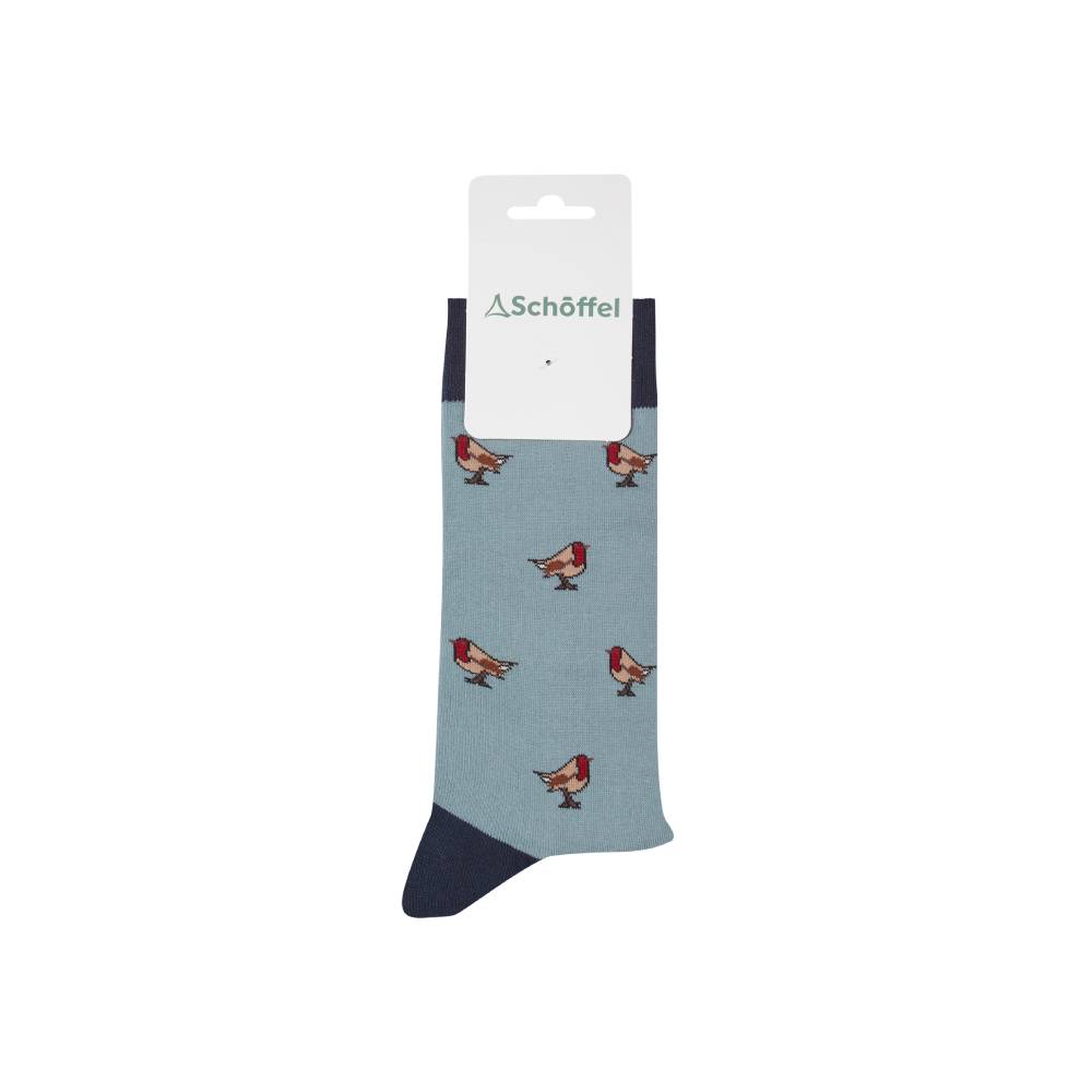 Schoffel Blue Socks with Robin Design