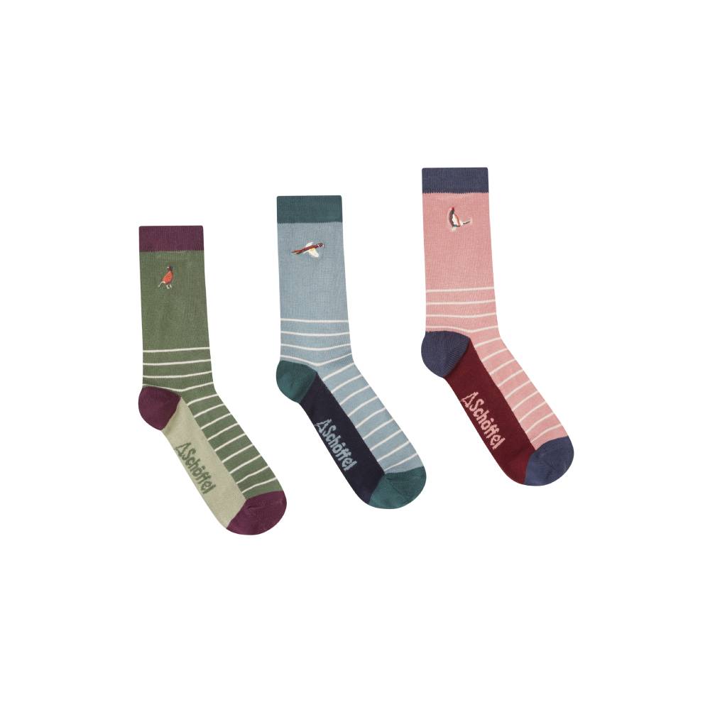 Schoffel Box of 3 Ladies Bamboo Socks (Loden Green Pheasant Mix)