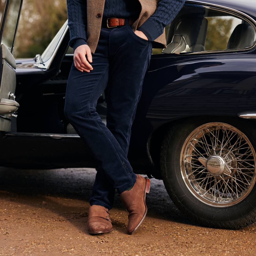 Men's Corduroy Pants in Navy Blue Cotton