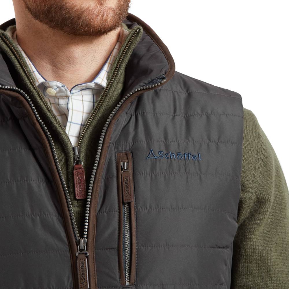 Mens Body Warmer in Grey with Brown Trim