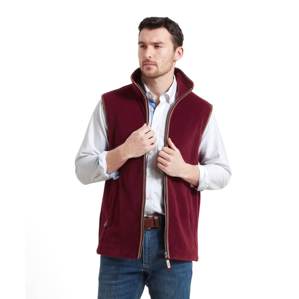 Claret Red Mens Gilet with Two Way Zip