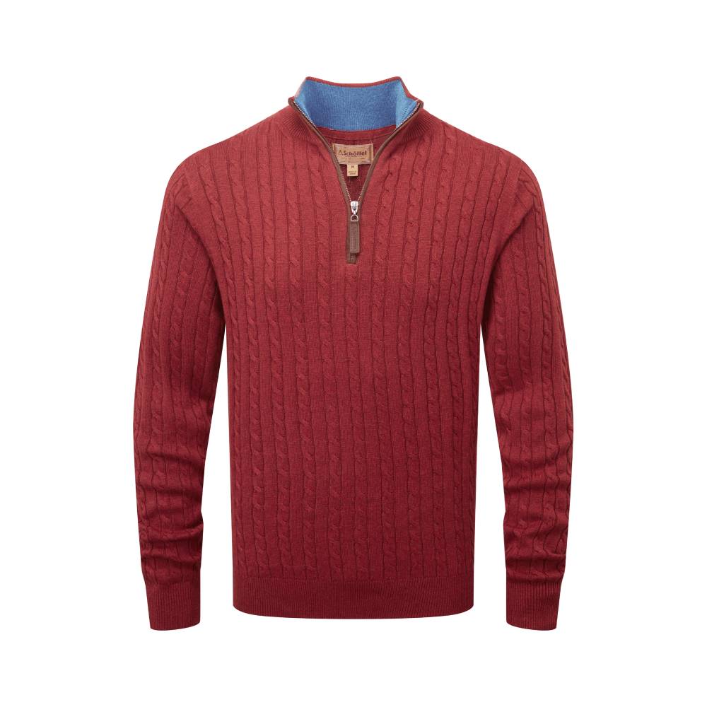 Schoffel Men's Cotton Cashmere Cable ¼ Zip Jumper (Chilli)