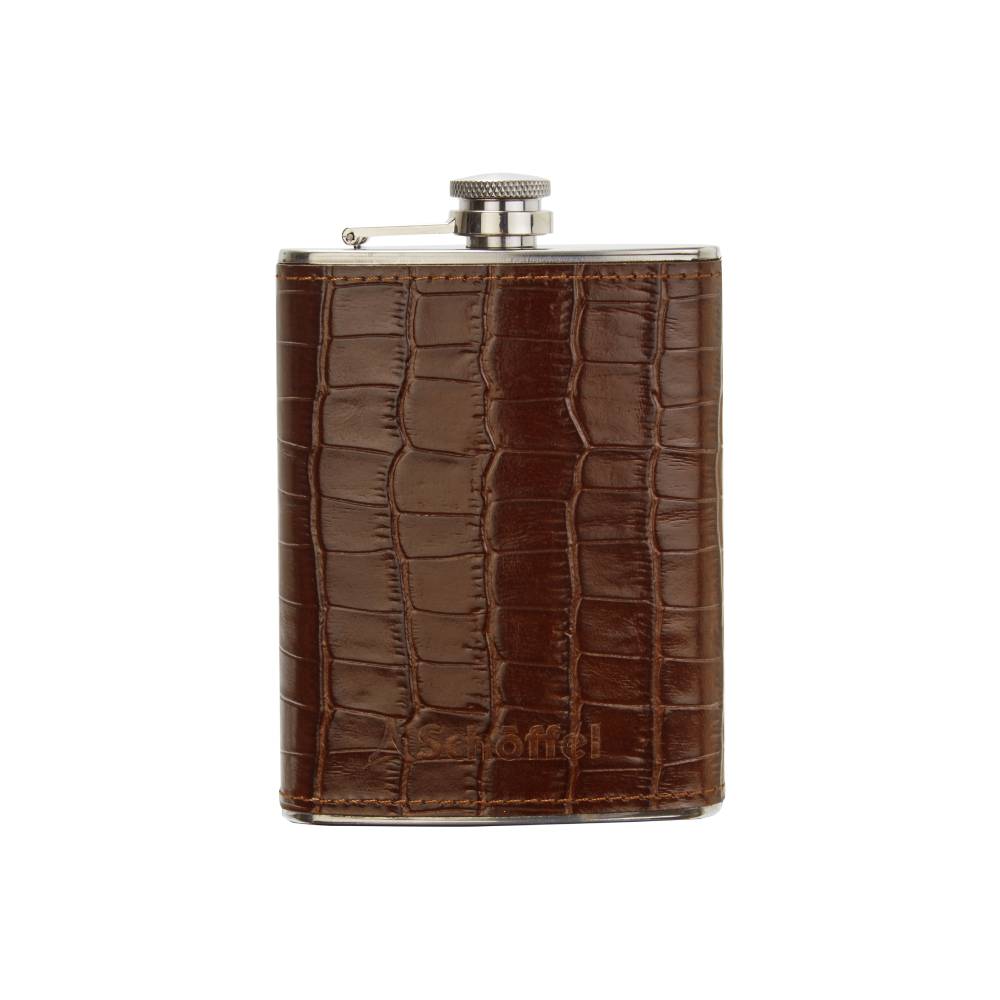 Unisex Schoffel Hip Flask with Dark Brown Leather Detail
