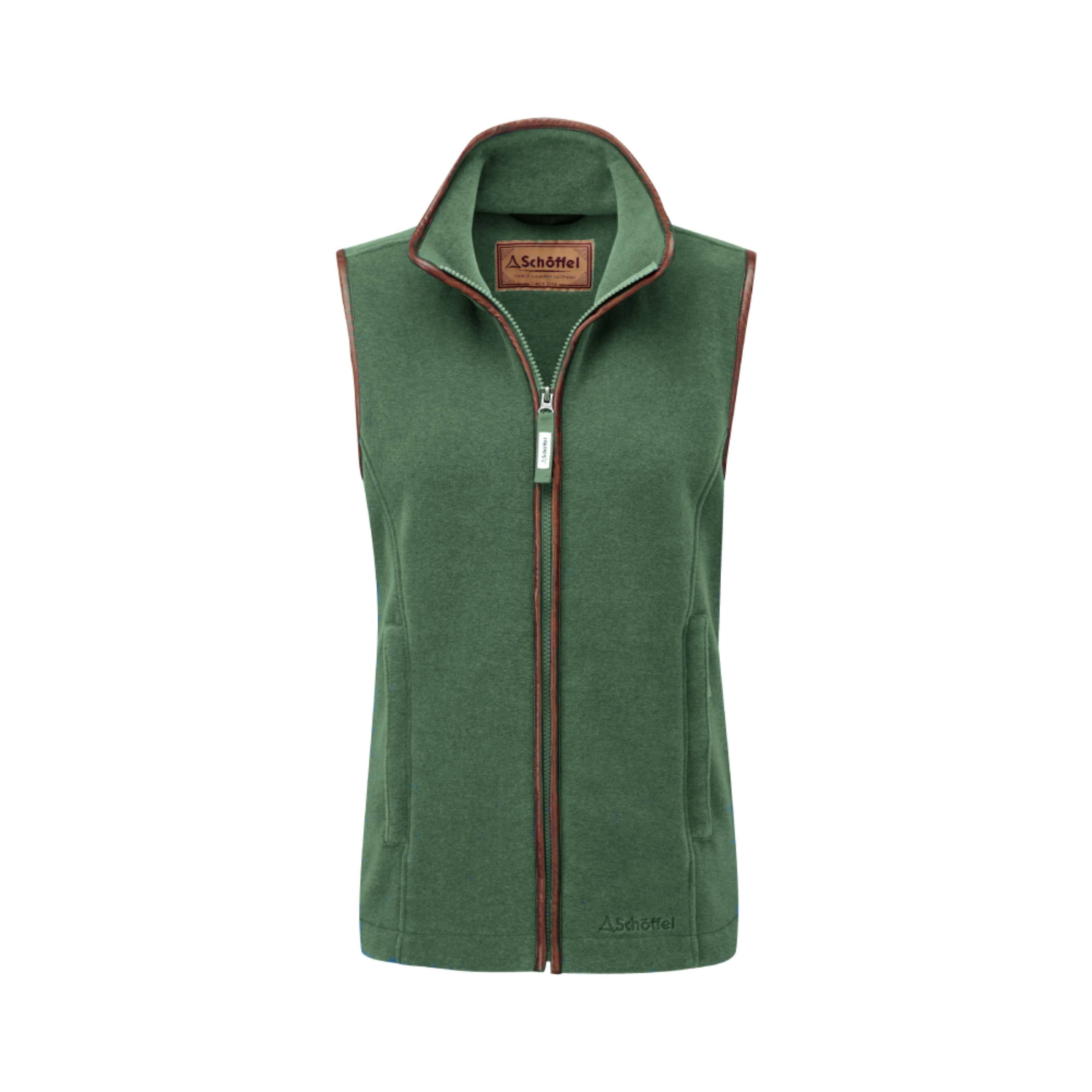 Green Ladies Gilet with Faux Leather Trim