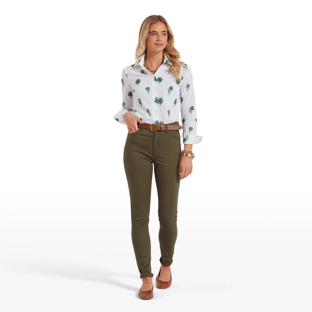 High Rise Cotton Green Jeans