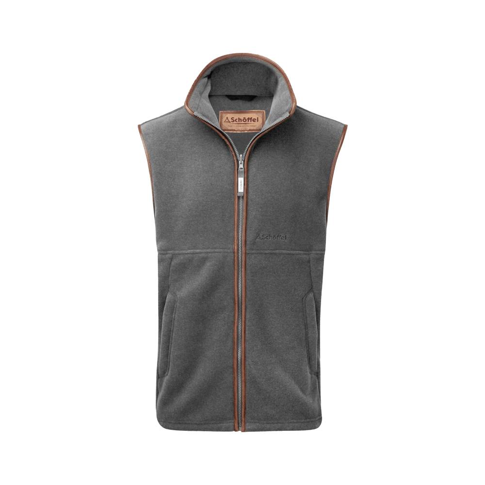 Grey Men's Fleece Gilet with Faux Leather Trim