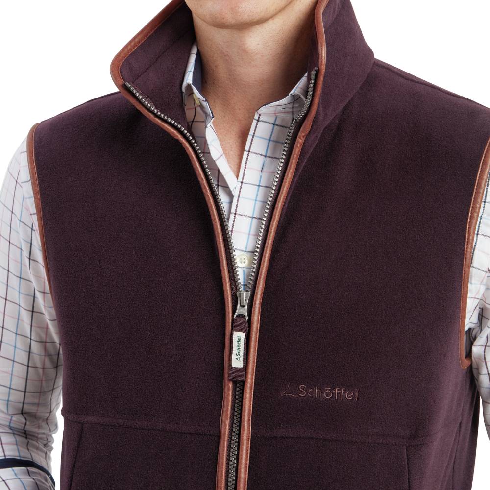 Mens Fleece Gilet with Faux Leather Trim