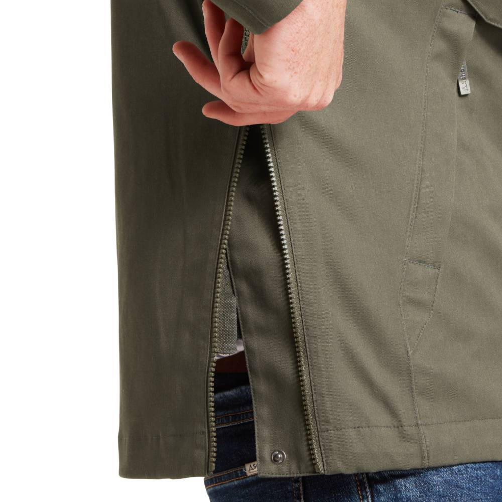 Close-up of a Green Jacket with a Side Zip