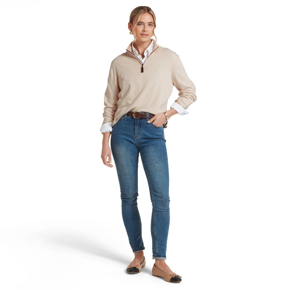 Soft Cotton Jumper with Quarter Zip Neckline