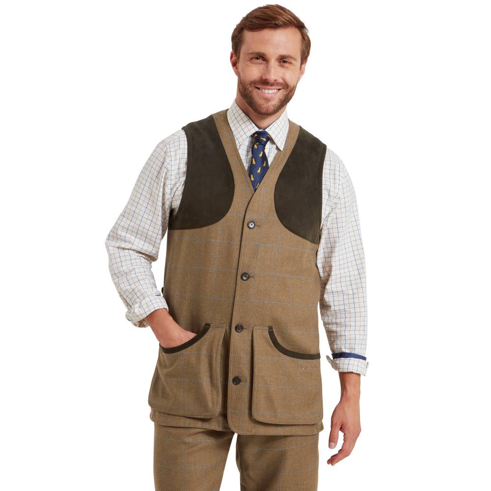 Schoffel Tweed Shooting Vest with Suede Shoulder Patches