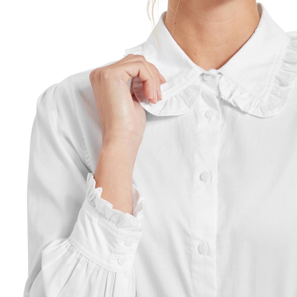 Ladies White Blouse with Frill Cuffs and Collar