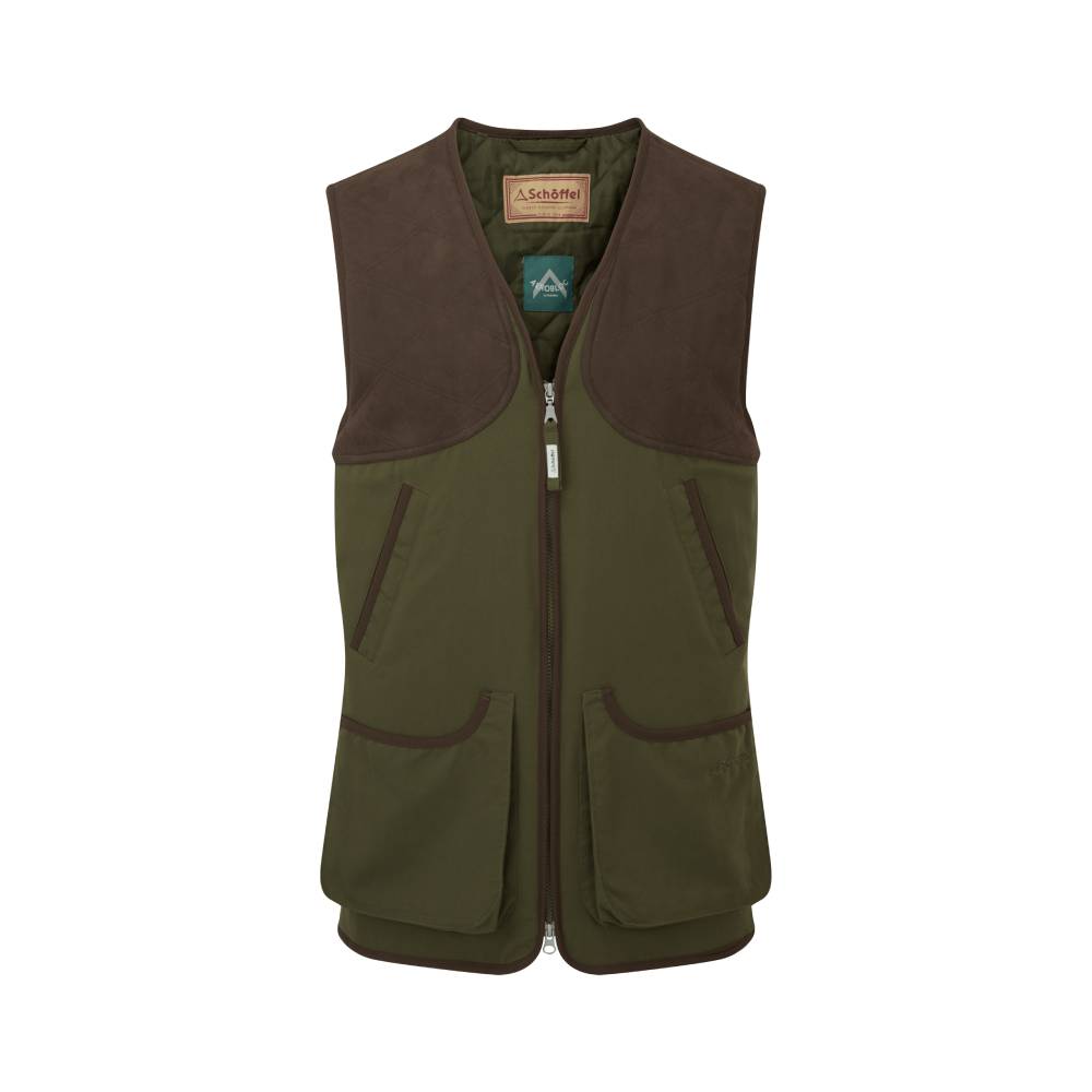 Green Shooting Vest with Brown Shoulder Patches