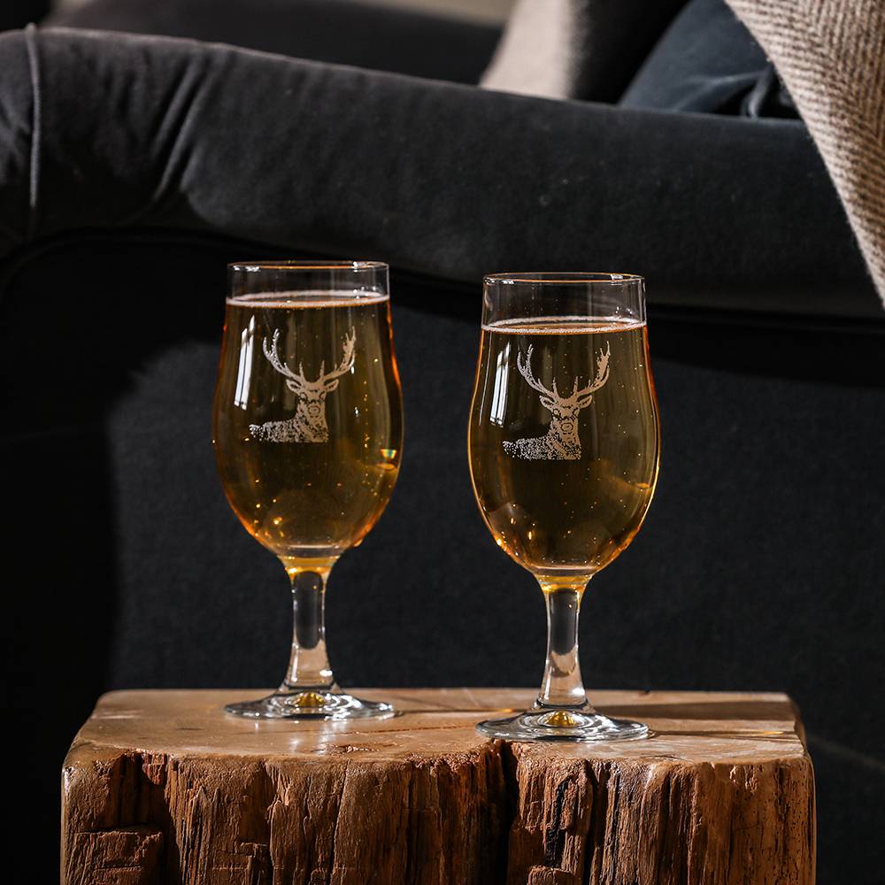 Selbrae House Beer Glass with Etched Stag Design