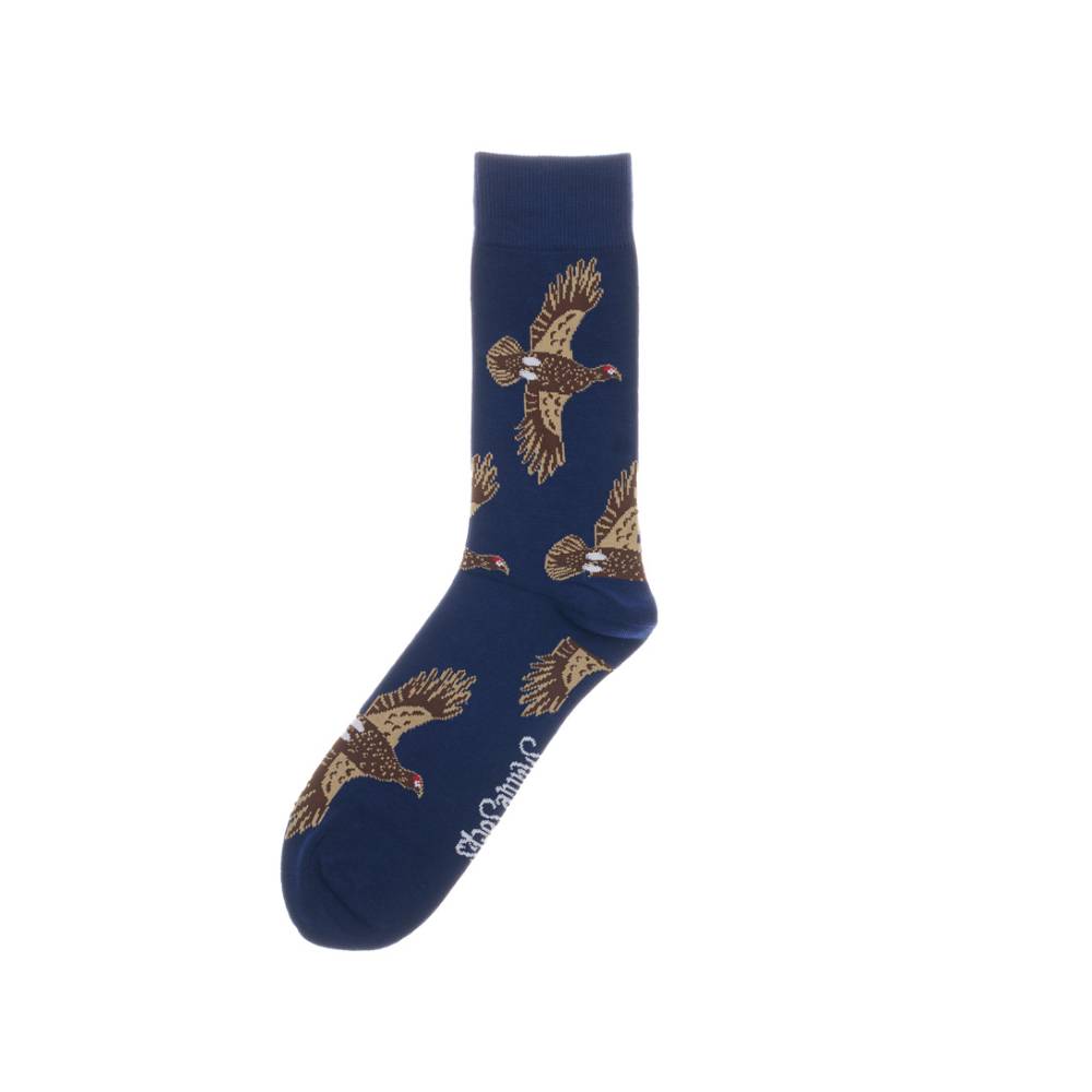 Large Adult Socks in Navy with Flying Grouse Design