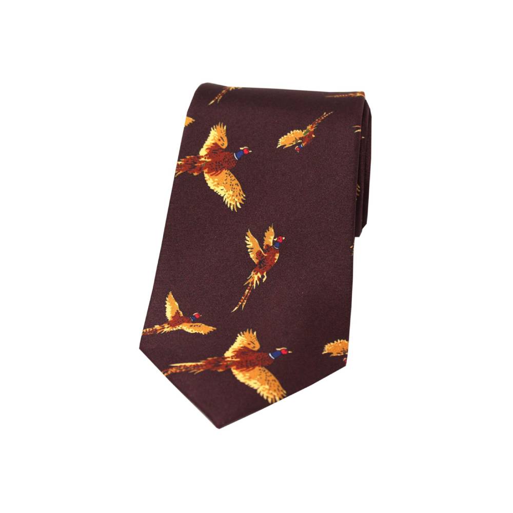 Soprano Flying Pheasants Country Silk Tie (Wine)
