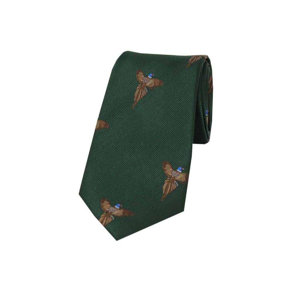 Soprano Flying Pheasants Country Silk Tie (Forest Green)