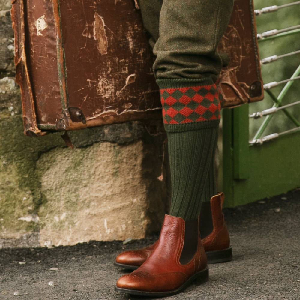 Merino Wool Socks with Chessboard Pattern