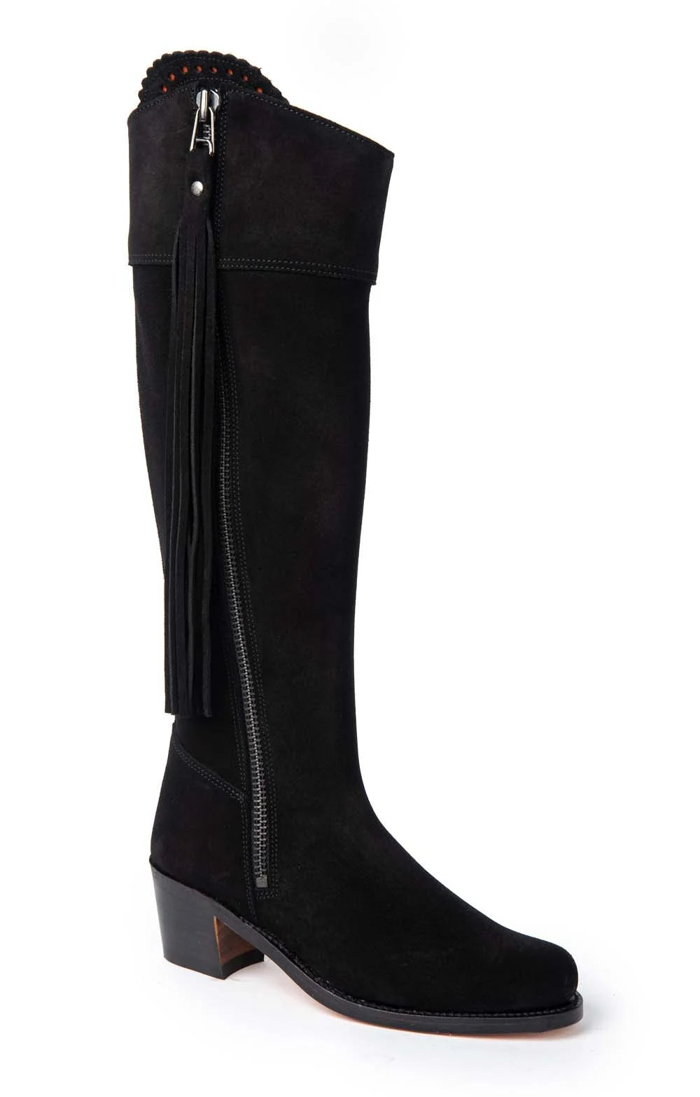 Riding Oiled Suede Long Tassel Boot (Navy)