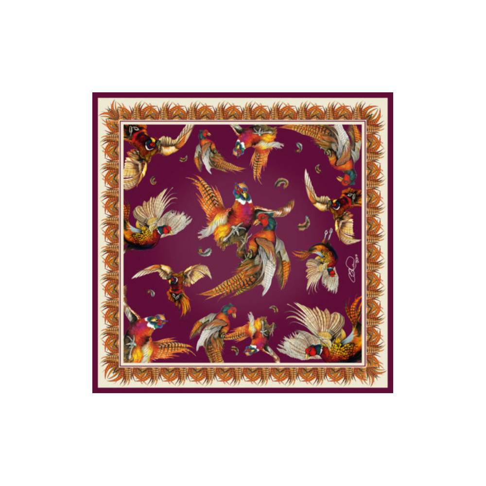 Clare Haggas Large Square Silk Scarf 'Turf War' (Mulberry)