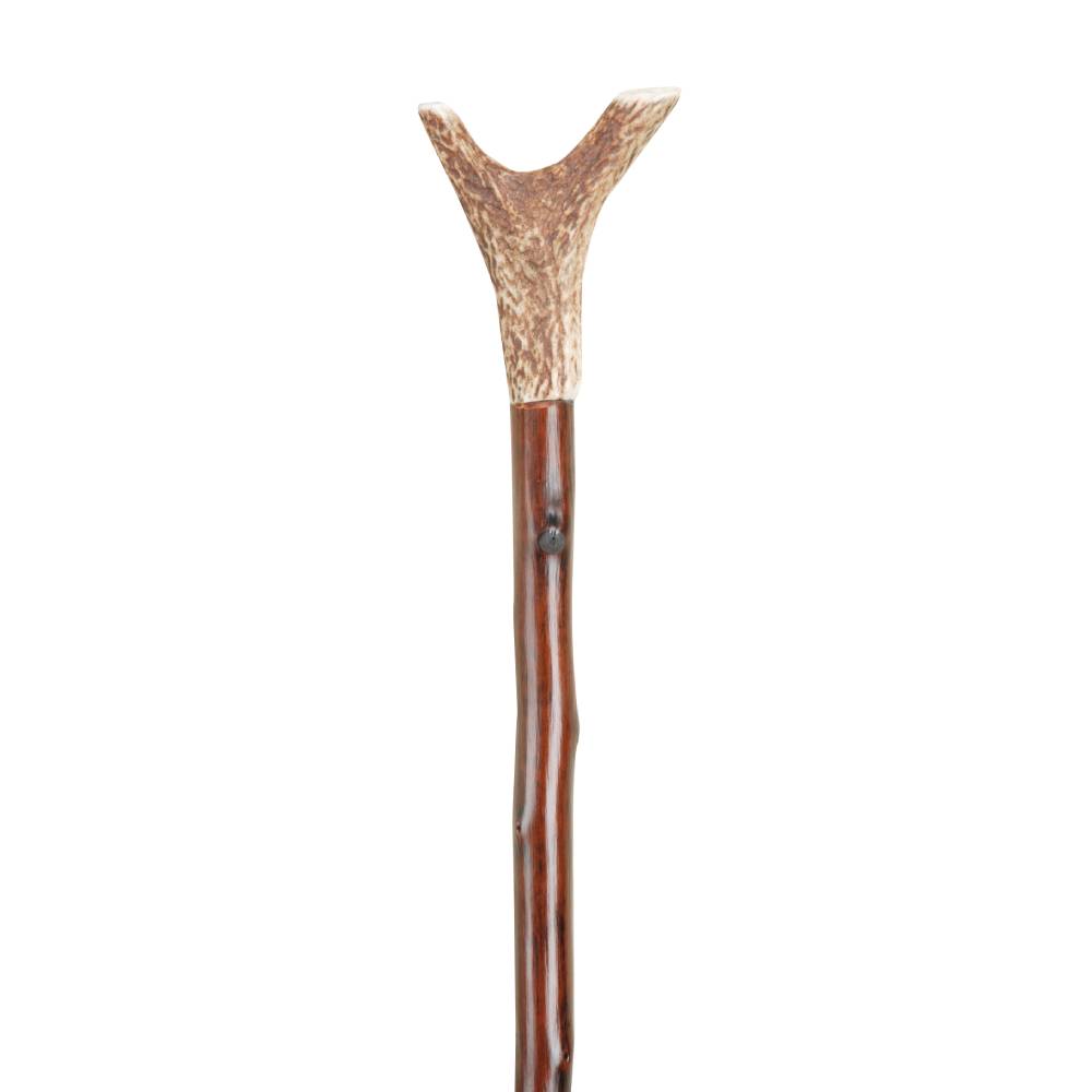 Natural Wooden Walking Stick with Staghorn Handle