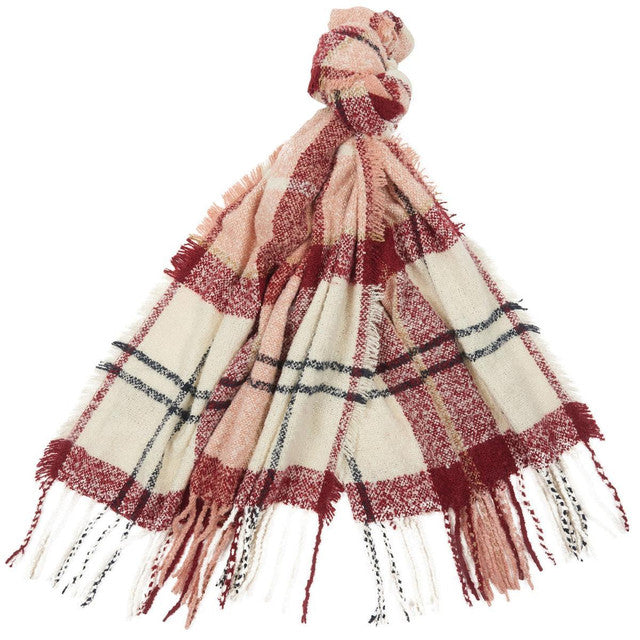 Tartan Boucle Scarf (Pink/Hessian)