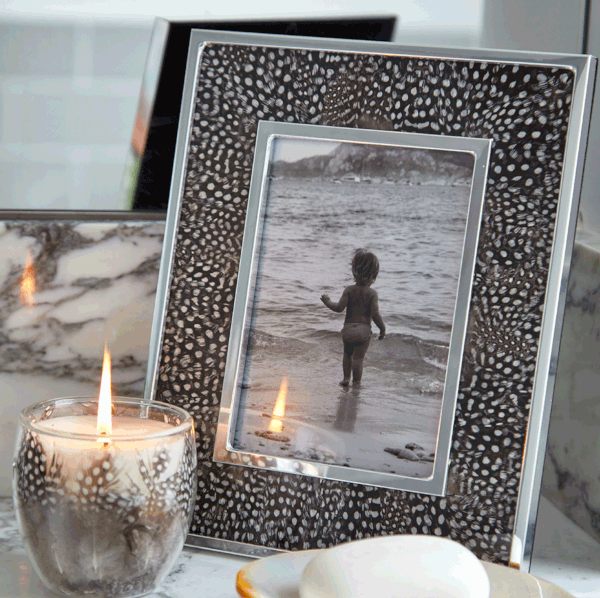 Guinea Fowl Feather & Glass Photo Frame