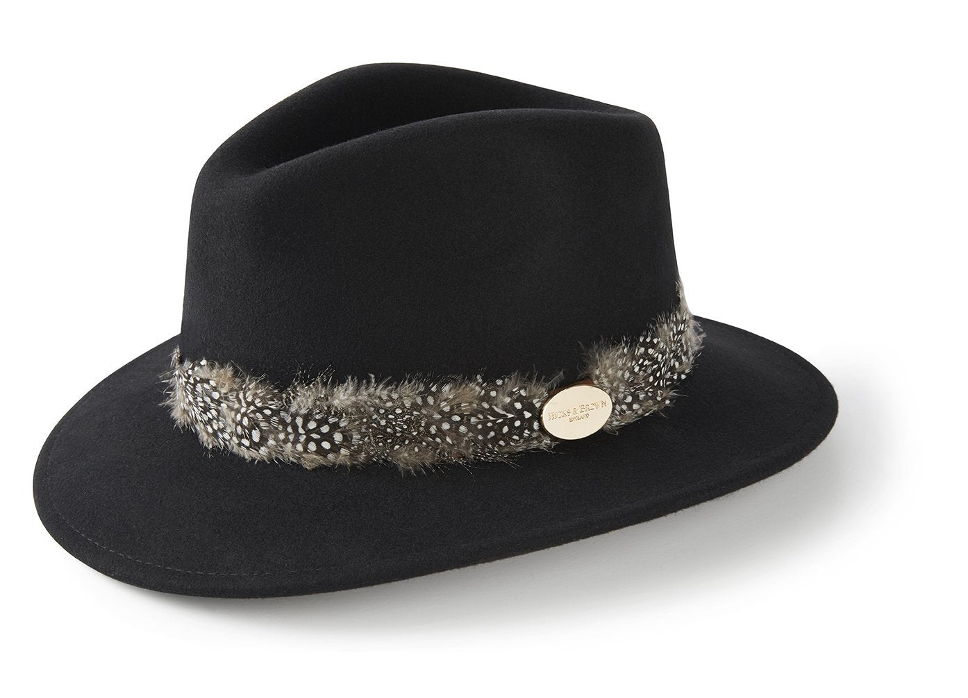 Suffolk Fedora Black (Guinea Feather Wrap)