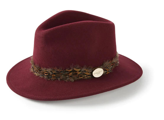The Suffolk Fedora Maroon Pheasant Feather Wrap