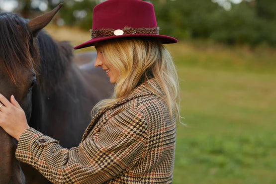 The Suffolk Fedora Maroon Pheasant Feather Wrap