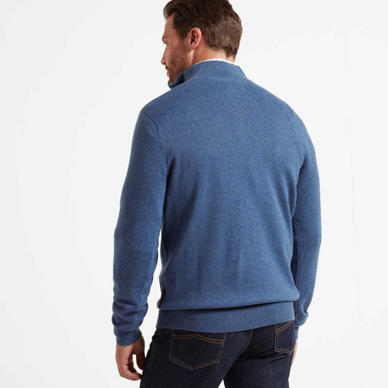 Men's Cotton Cashmere (Plain) 1/4 Zip Jumper (Stone Blue)