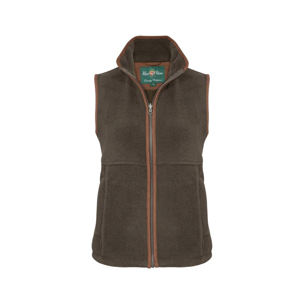 Green Fleece Gilet Womens with Faux Suede Trim